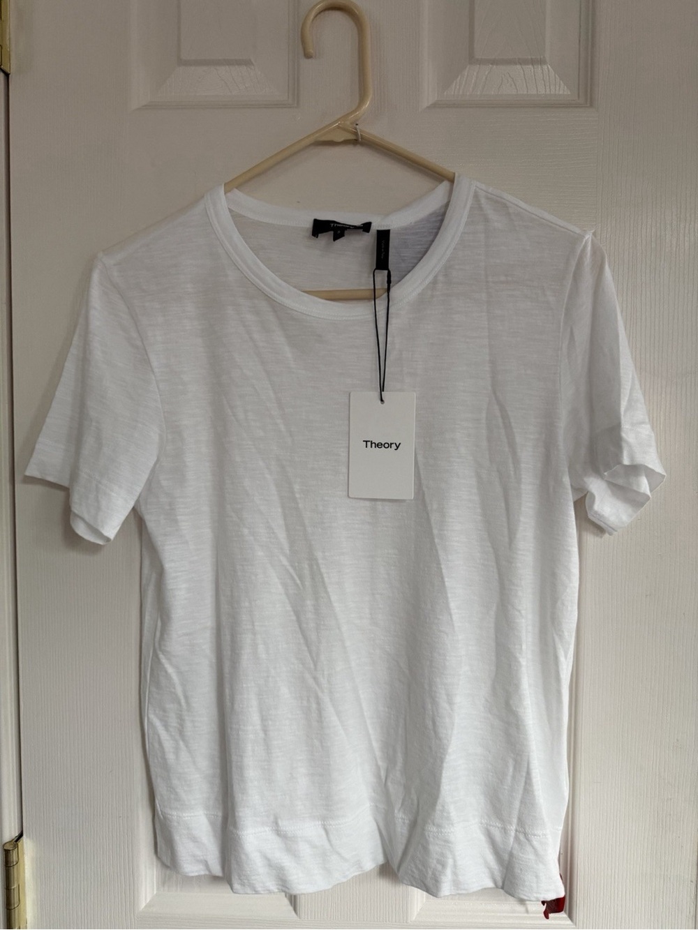 NWT Theory Womens Tee sea Slub Cotton white Crew Neck T-Shirt S